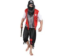DEGUISE TOI - Déguisement pirate avec cache-œil homme - Tee-shirt avec gilet - Pantalon - Bandana - Cache oeil - Taille Unique (42) - Coloré - Déguisements adultes - 100% Polyester - A la main -