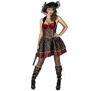 DEGUISE TOI - Déguisement Pirate baroque rouge et noir femme - Robe - Chapeau - M - Rouge - Déguisements adultes - 100% Polyester - Lavable à la main - Carnaval