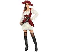 DEGUISE TOI - Déguisement pirate blanc et rouge femme - Robe - Gilet - Chapeau - Ceinture - XS - Blanc - Déguisements adultes - 100% Polyester - Laver à la main - Carnaval