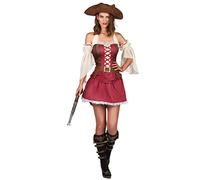 DEGUISE TOI - Déguisement pirate bordeaux sexy femme - Robe - Chapeau - Ceinture - L - Rouge - Déguisements adultes - 100% Polyester - Laver à la main - Carnaval