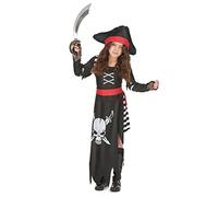 DEGUISE TOI - Déguisement pirate capitaine fille - Robe - Chapeau - Tours de poignets - S 4-6 ans (110-120 cm) - Noir - Déguisements enfants - 100% Polyester - Lavage à sec - Carnaval