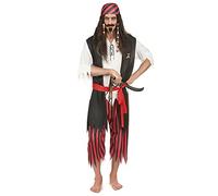 DEGUISE TOI - Déguisement pirate corsaire homme - Chemise avec gilet - Pantalon - Ceinture - Bandana - XL - Rouge - Déguisements adultes - 100% polyester - Laver à la main - Carnaval