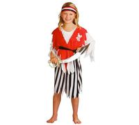DEGUISE TOI - Déguisement pirate fille - Bandeau - Tunique - Jupe - Ceinture - S 4-6 ans (110-120 cm) - Rouge - Déguisements enfants - 100% Polyester - Lavage à sec - Carnaval