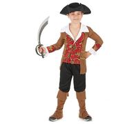 DEGUISE TOI - Déguisement pirate garçon marron et noir - Chemise - Pantalon - 2 sur-bottes - Chapeau - L 10-12 ans (130-140 cm) - Marron - Déguisements enfants - 100% Polyester - Lavage à la main -