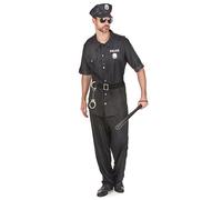 DEGUISE TOI - Déguisement policier noir homme - Casquette - Veste - Ceinture - Pantalon - L - Noir - Déguisements adultes - 100% Polyester - A la main - Carnaval