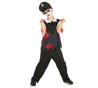 DEGUISE TOI - Déguisement policier zombie noir et blanc enfant - Haut - Pantalon - Chapeau - Cravate - M 7-9 ans (120-130 cm) - Noir - Déguisements enfants - 100% polyester - Laver à la main -