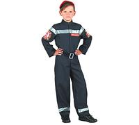 DEGUISE TOI - Déguisement pompier noir garçon - Combinaison - Casquette - Ceinture - L 10-12 ans (130-140 cm) - Bleu - Déguisements enfants - 100% polyester - Laver à la main - Carnaval