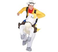 DEGUISE TOI - Déguisement Porte-moi Jolly Jumper adute- Lucky Luke - Pantalon gonflable - Chemise - Foulard - Chapeau - Taille Unique (42) - Blanc - Déguisements adultes - 100% Polyester - Laver à