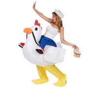 DEGUISE TOI - Déguisement poulet gonflable adulte - Combinaison - Coiffe - Système Gonflant - Taille Unique - Blanc - Déguisements adultes - 100% Polyester - Lavable à la main - Carnaval