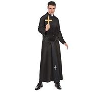 DEGUISE TOI - Déguisement prêtre avec col blanc homme - Robe - Ceinture - M - Noir - Déguisements adultes - 100% polyester - Laver à la main - Carnaval