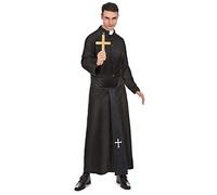DEGUISE TOI - Déguisement prêtre avec col blanc homme - Robe - Ceinture - XL - Noir - Déguisements adultes - 100% polyester - Laver à la main - Carnaval