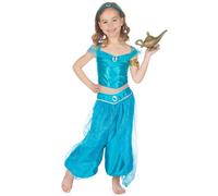 DEGUISE TOI - Déguisement princesse orientale bleue fille - Haut - Pantalon - Bandeau - L 10-12 ans (130-140 cm) - Bleu - Déguisements enfants - - Laver à la main - Carnaval
