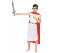 DEGUISE TOI - Déguisement romain à cape garçon - Robe - Cape - Bandeau -Ceinture -Protège-bras - S 4-6 ans (110-120 cm) - Blanc - Déguisements enfants - 100% polyester - Lavage à la main -