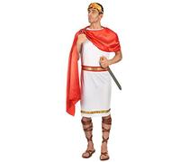 DEGUISE TOI - Déguisement Romain avec couronne homme - Toge avec cape - Ceinture - Serre-tête - S - Rouge - Déguisements adultes - 100% polyester - Laver à la main - Carnaval