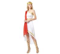 DEGUISE TOI - Déguisement romaine élégante femme - Robe avec cape - Ceinture - Serre-tête - M - Blanc - Déguisements adultes - 100% Polyester - Lavage à la main - Carnaval