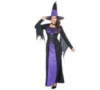 DEGUISE TOI - Déguisement sorcière à corsage femme Halloween - Robe - Chapeau - Tour de cou - Taille Unique (40) - Noir - Déguisements adultes - 100% Polyester - A la main - Halloween