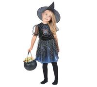 DEGUISE TOI - Déguisement sorcière araignée fille - Robe - Chapeau - S 4-6 ans (110-120 cm) - Noir - Déguisements enfants - 100% Polyester - Laver à la main - Halloween