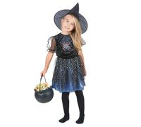DEGUISE TOI - Déguisement sorcière araignée fille - Robe - Chapeau - S 4-6 ans (110-120 cm) - Noir - Déguisements enfants - 100% Polyester - Laver à la main - Halloween