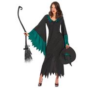 DEGUISE TOI - Déguisement sorcière longue femme - Robe - Chapeau - Taille Unique (40) - Noir - Déguisements adultes - 100% Polyester - A la main - Halloween