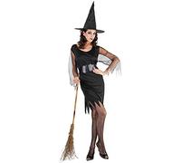 DEGUISE TOI - Déguisement sorcière manches en tulle femme Halloween - Robe - Ceinture - Taille Unique (40) - Noir - Déguisements adultes - 100% Polyester - A la main - Halloween