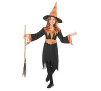 Déguisement Sorcière Orange Et Noire Fille - Taille: M 7-9 Ans (120-130 Cm) Noir