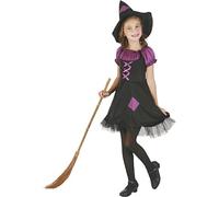 DEGUISE TOI - Déguisement sorcière violette avec chapeau fille - Robe - Chapeau - S 4-6 ans (110-120 cm) - Violet - Déguisements enfants - 100% Polyester - Lavage à la main - Halloween