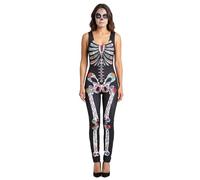 DEGUISE TOI - Déguisement Squelette Dia de los muertos femme - Combinaison - M/L - Noir - Déguisements adultes - 100% Polyester - Lavable à la main - Halloween