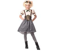 DEGUISE TOI - Déguisement steampunk fille - Robe - Lunettes - L 10-12 ans (130-140 cm) - Argenté/gris - Déguisements enfants - - Laver à la main - Halloween-carnaval
