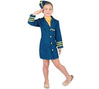 DEGUISE TOI - Déguisement uniforme hôtesse de l'air fille - Robe - Chapeau - M 7-9 ans (120-130 cm) - Bleu - Déguisements enfants - Polyester - Laver à la main - Carnaval