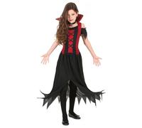 DEGUISE TOI - Déguisement vampire rouge fille Halloween - Jupe - Haut - Collier - M 7-9 ans (120-130 cm) - Noir - Déguisements enfants - 100% Polyester - A la main - Halloween