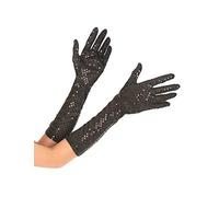DEGUISE TOI - Gants noirs mi-longs avec sequins adulte - Gants - Taille Unique - Noir - Accessoires pour déguisement - Polyester - - Carnaval
