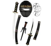 DEGUISE TOI - Kit Accessoires Armes et Masque Ninja Enfant - Masque - 2 Sabre - 1 Saï - 3 Etoiles Ninja - Taille Unique - Noir - Accessoires pour déguisement - Plastique - - Carnaval