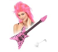 DEGUISE TOI - Kit accessoires Rockeur adulte - 1 perruque - 1 guitare - 1 paire de lunettes - Taille Unique - Rose - Accessoires pour déguisement - - - Carnaval