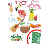 DEGUISE TOI - Kit photobooth Hawaï 10 pièces - 10 Accessoires photobooth - 1 Fond - Taille Unique - Multicolore - Decoration/Animation - Carton - - Carnaval