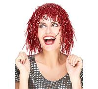 DEGUISE TOI - Perruque à Frange métallique Rouge Adulte - Perruques Mi-Longues