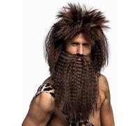 DEGUISE TOI - Perruque et barbe des cavernes marron homme - Taille Unique - Brun - Accessoires pour déguisement - - - Carnaval