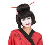perruque de geisha brune avec baguettes deguisement femme