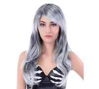 DEGUISE TOI - Perruque grise longue ondulée femme - Perruque - Taille Unique - Blanc - Accessoires pour déguisement - Cheveux synthétiques - - Halloween
