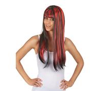 DEGUISE TOI - Perruque longue noire avec frange et balayage rouge femme - Perruque - Taille Unique - Autres - Accessoires pour déguisement - Synthétique 100% Polyester 100% Polyester - -