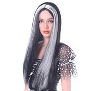DEGUISE TOI - Perruque longue noire et blanche femme - 60cm - Perruque - Taille Unique - Noir - Accessoires pour déguisement - Synthétique 100% Polyester 100% Polyester - - Halloween