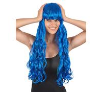 Perruque Longue Ondulée Bleue Avec Frange Femme Taille Unique Bleu