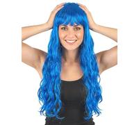 DEGUISE TOI - Perruque longue ondulée bleue avec frange femme - Perruque - Taille Unique - Bleu - Accessoires pour déguisement - Synthétique 100% Polyester 100% Polyester - - Carnaval