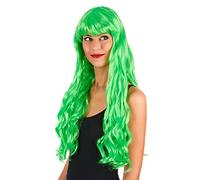 DEGUISE TOI - Perruque longue ondulée Vert fluo avec frange femme - Perruque - Taille Unique - Coloré - Accessoires pour déguisement - Synthétique - -