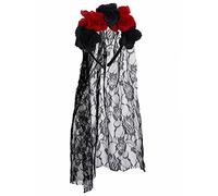 Deguisetoi – Serre-tête fleurs avec voile en dentelle – Taille unique Noir – Plastique & Polyester