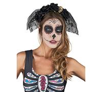 DEGUISE TOI - Serre-tête Noir Voile Dentelle Dia De Los Muertos - Serre tête - Taille Unique - Noir - Accessoires pour déguisement - Polyester et Plastique - - Halloween-Carnaval