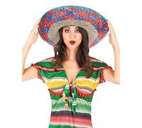 DEGUISE TOI - Sombrero Mexicain Bordure Rouge et Bleu Adulte - Sombrero - Taille Unique - Coloré - Accessoires pour déguisement - Paille - -