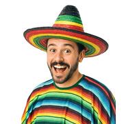 DEGUISE TOI - Sombrero Mexicain multicolore bordure et pointe noire adulte - Chapeau - Taille Unique - Bleu - Accessoires pour déguisement - Paille - - Carnaval