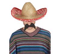 DEGUISE TOI - Sombrero Mexicain rouge et paille Adulte - Chapeau - Taille Unique - - Accessoires pour déguisement - Paille - - Carnaval