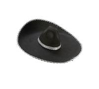 DEGUISE TOI - Sombrero Noir Bordure argentée Adulte - Sombrero - Taille Unique - Noir - Accessoires pour déguisement - 100% Polyester 100% Polyester - - Carnaval