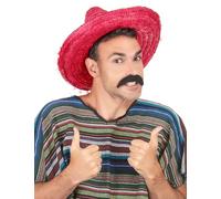 DEGUISE TOI - Sombrero Rouge à Bordure Pompons Adulte - Sombrero - Taille Unique - Rouge - Accessoires pour déguisement - Paille - - Carnaval